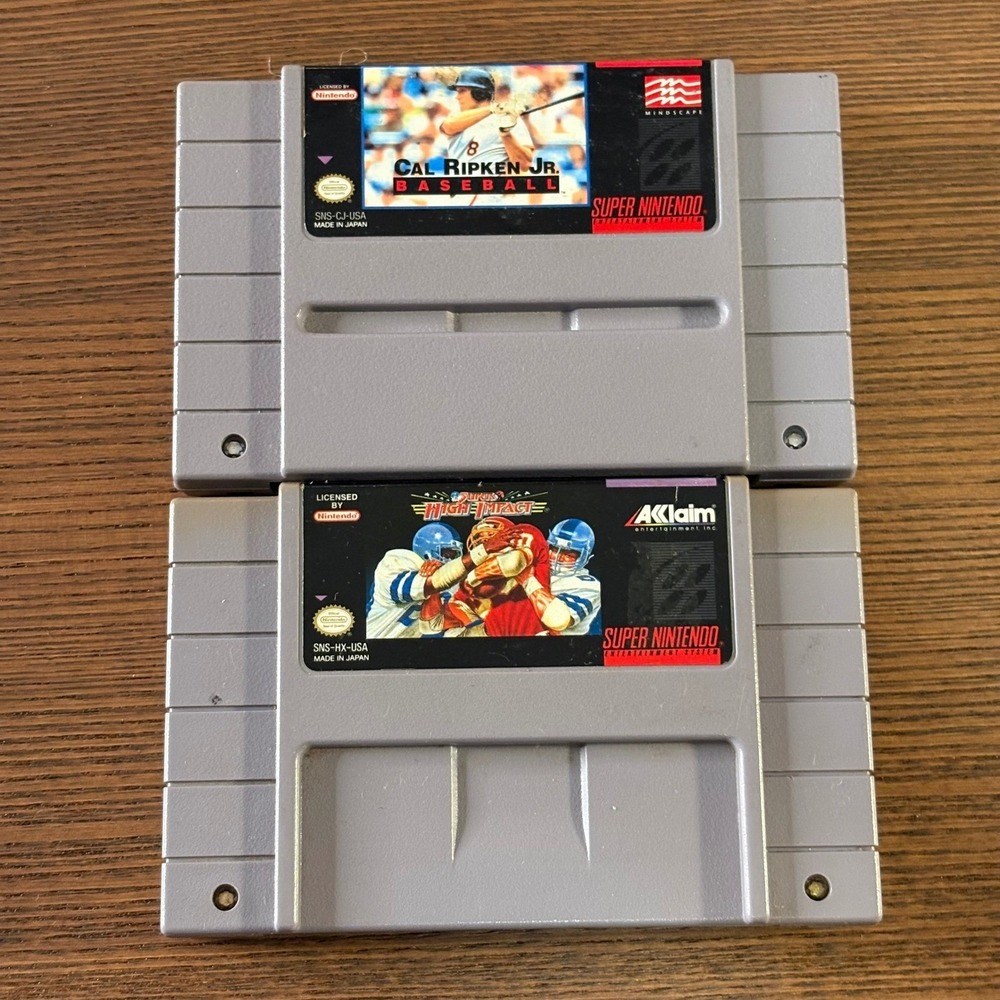 Nintendo SNES Sports Bundle Cal Ripken Jr‎ Baseball & Super High Impact Good Set